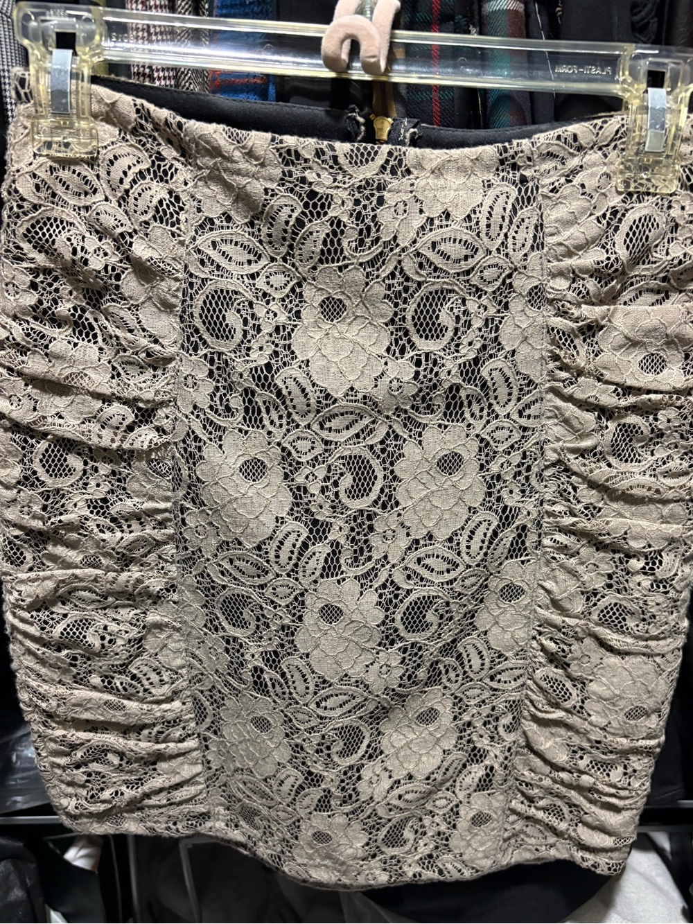 Topshop Lace Overlay Ruched Pencil Skirt - Beige